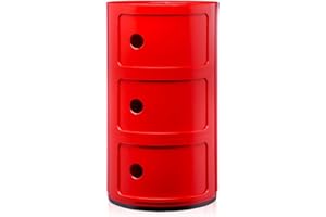 Kartell Componibili Contenitore 3 Elementi, ABS, Base Tonda, Rosso, 32 x 32 x 58.5 cm