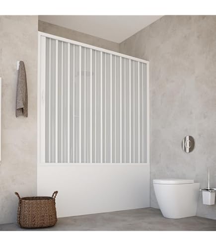 Box Vasca Da 160cm In PVC - Cabina Doccia Soffietto Con Apertura Laterale, Bianco