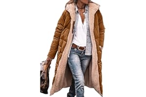 ASKSA Damski długi płaszcz puchowy, ciepły polar, dwustronna, kurtka zimowa, z kapturem, kurtka polarowa, kurtka puchowa, płaszcz