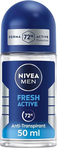 NIVEA MEN Fresh Active, Antibacterial Deodorant Roll-On 50ml for Men, 72H Protection, with Infini Fresh Formula, Long-La