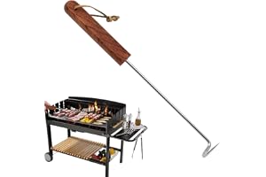 Mwqpgyh BBQ vändbar 31,8 cm köttkrok flipper, rostfritt stål grillkrok köttflipper, grillsvarvare grill matare med trähandtag köttvinkelkrok för grillning
