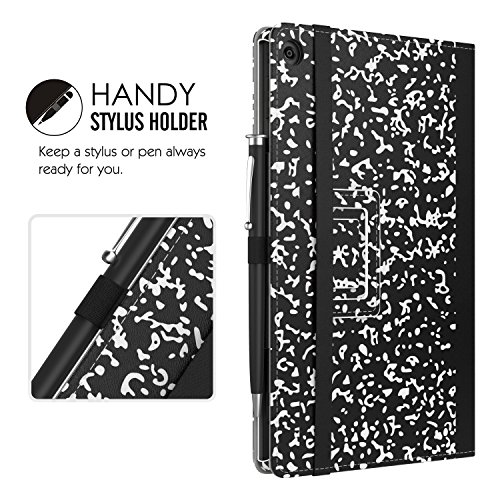 MoKo Hülle für All-New Amazon Fire HD 8 Tablet (7th Generation – 2017 Modell) – Kunstleder Ständer Schutzhülle Smart Cover mit Stift-Schleife für das neue Fire HD 8, Notizbuch Schwarz - 9