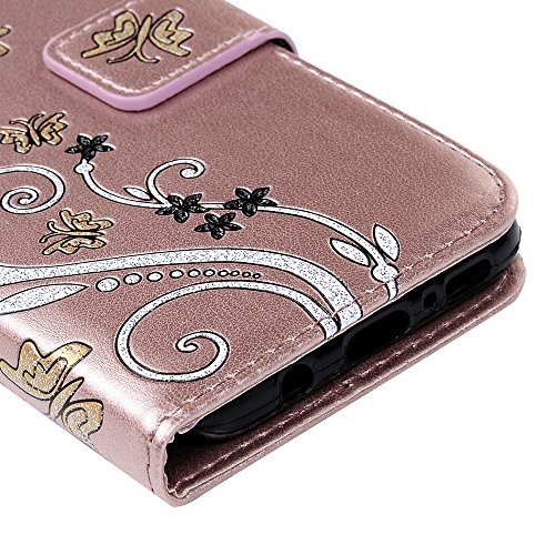 Lanveni Samsung Galaxy S8 Hülle, Handyhülle für Galaxy S8 Flip Case Cover PU Lederhülle Schutzhülle Magnetverschluss Ledertasche mit Stander Function Brieftasche Card Slot Handy Tasche mit Bunte Schmetterling Cover Design (Rose Gold)+ 1 x Stylus Pen + 1 x Staubdichte Stecker - 7