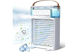 NTMY Portable Air Cooler, Personal Air Conditioner fan, USB Misting Humidifier for All Season Use with 4 Speeds & 3 Misting Levels, 7 Colors LED Light, 8H Timer, 1200ML Water Tank, Remote Control