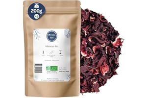 OBVIOUS TEA Fleurs d'Hibiscus Bio Coupées - Infusion Nature en Vrac, 100% Naturel, Sans OGM, Agriculture Biologique - Idéal pour Bissap - Fabrication Française - Sachet 200 gr (100 Tasses)