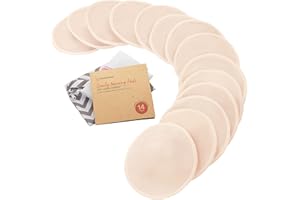 KeaBabies Assorbilatte di bambù Organico - 14 Cuscinetti Lavabili + Borsa da Bagno - Cuscinetto per Capezzolo per Allattamento in maternità (Bare Beige, M 10cm)