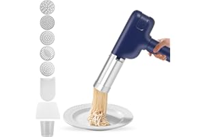 LUQIXCEY Elektrische Nudelmaschine Handheld, Tragbare Nudelmaschine Pasta Maker Kabellose Pastamaschine Elektrisch Spaghettieispresse mit 2000mAh Akku, 5 Pressformen, 8 Zubehörteilen für Haushalt