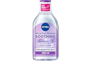 NIVEA Micellar Water Soothing, Fragrance Free Eye Makeup Remover, Micellar Cleansing Water for Sensitive Skin, Gentle Skin Cleanser (400ml) (Pack of 5)