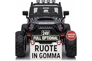 Auto Macchina Elettrica Per Bambini 2 Posti 24V Fuoristrada Big Adventure Telecomandata Sedile In Pelle Porte Apribili Doppio Motore Elettrico Carico 35 Kg RUOTE IN GOMMA E TAPPETINI TOYSCAR Nera