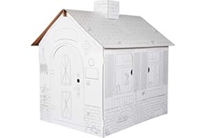 NOVECRAFTO Cardboard Playhouse for Kids to Colour in - XL Size, Playhouse Made of Sturdy and Durable Cardboard.