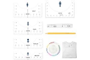 ‎CTDMJ 5PCS T-shirt Allineamento Righello Righello Delle Istruzioni Strumento Vinile Della Maglietta Trasparente, per Scollo A V, Girocollo, Adulto, Giovane E Bambinolo, adulto, giovane e bambino