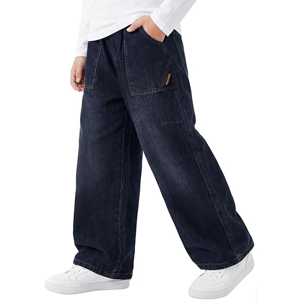 Baggy Baggy jeans voor jongens, brede pijpen, elastische tailleband en