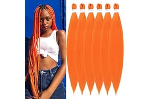 YDDM Wstępnie rozciągnięte pomarańczowe warkocze do przedłużania włosów, 66 cm, 66 sztuk, teksturowane włosy Yaki, syntetyczne włosy, gorąca woda, szydełkowane przedłużki (66 cm, pomarańczowe#)