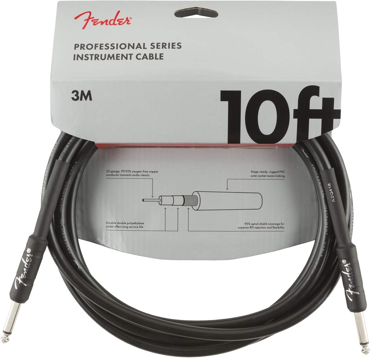 PRO 10 INST CABLE BLK | Geluidsarme gitaarkabel, zuurstofvrije koperen geleider, vernikkelde 1/4"-aansluitingen, live optredens, studio, recht/recht.