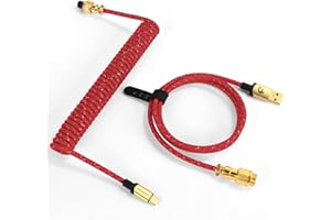 MAMBASNAKE C03 Zwijany Kabel USB C do Klawiatury do Gier, Pleciony Kabel do Klawiatury Mechanicznej ze Gold Aviation Connector, Customized Spiralny Kabel do Klawiatury, Typu C na USB A - Czerwony