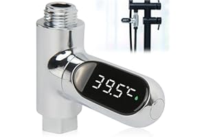 BAIFULAI Thermomètre numérique LED pour la salle de bain, de 0 à 100 ℃, en temps réel, débit d'eau avec écran pivotant à 360°, pour enfants, douche, baignoire