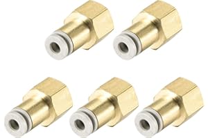 sourcing map Push to Connect Tube Fittings 4mm Tube OD x 1/8 PT Female Straight Pneumatic Connector Pipe Fitting Golden Tone 5Pcs