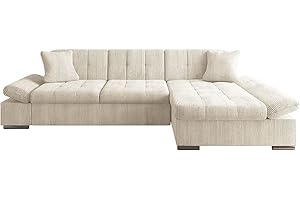 Mirjan24, Malwi Cord - Divano angolare con braccioli regolabili, divano a L, convertibile in letto, con scomparto salvaspazio, divano ad angolo, per soggiorno (Poso 100, lato: a destra)