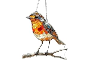 INTEDESIGN Crystal Bird Sun Catcher,Beautiful Bird Acrylic Living Room Courtyard Pendant, Glass Hanging Decorations for Windows,Holiday Scene Decoration Pendant Gift,2D Flat (Robin)