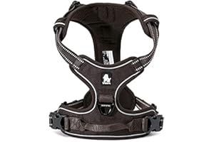 WINHYEPET True Love Harnais pour Chien sans Tirette Avant Clip Gilet Harnais de Voiture pour Chien réglable avec poignée Quatre Points de réglage Matériau réfléchissant, TLH5651(Marron,L)