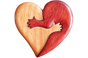 FIGSKEY A Hug from My Heart for You Handmade Wood Carvings, Wooden a Hug from My Heart, Creative Wooden Pendant for Him and Her (Style4)