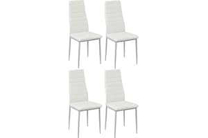 DORAFAIR Modern Faux Leather Dining Chairs Set Of 4, Soft Seat Accent Chairs for Kitchen Living Room or Bedroom, Commercial High Back White Kitchen Chair with Padded Design and 4 Metal Legs