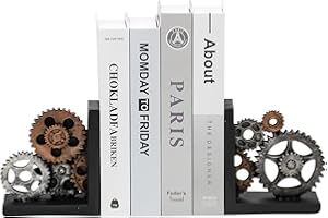 Upriver Vintage Bookends, Imitation Metal Gear Decorative Book Ends, Steampunk Style Book Block Book Stoppers for Home, Office, Library, School