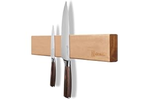 KEEMAKE Porte Couteaux Aimanté 30 cm, Aimant Couteau Mural en Bois d'acacia, Barre Aimantée Porte Couteaux Magnétique, Support Couteaux Cuisine, Montage avce Kit de Vis