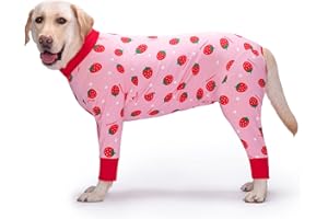 Yeapeeto Einteiler für Hunde, zur Erholung, für große und mittelgroße Hunde, Schlafanzug, Ganzkörper für Haarausfall, Allergien, Anti-Lecken, Wundschutz, Kegel-Alternative (4XL, Erdbeere)