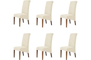 Odot Beige Chair Covers, Dining Chair Covers Set of 6, Stretch Corn Velvet Dining Room Slipcovers, Washable Removable High Back Slipcovers