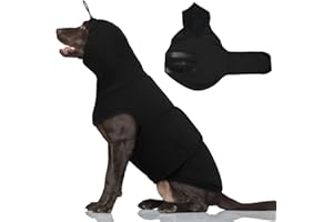 Hjumarayan Hundepullover mit Hoher Kragen, Beruhigungsweste für Hunde, Anti Stress Weste mit Ohrenschutz, Dehnbarer Hundejacke Bequemer Hundeweste für Feuerwerk Donner Sirenen, Schwarz L