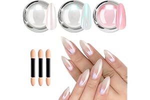 BISHENGYF Polvere Unghie Effetto Perla: 3pcs Aurora Iridescente Polvere Per Unghie, Rosa Polver Chiodo Effetto Specchio Metallico Kit Polver Glitterata Perlescente Sirena, Decorazione Per Poudre Art