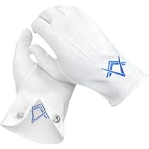 Masonic White Cotton Gloves With Royal Blue Square & Compass Emblem - New With Tags