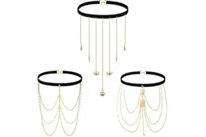 INGJIA 3Pcs Punk cuir corps chaîne cuir noir cuisse chaînes Rave jambe chaîne ceinture discothèque corps bijoux accessoires pour femmes et filles
