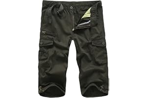 LUI SUI Pantalones Cortos de Carga 3/4 elásticos Militares Casuales para Hombres Pantalones Cortos de Verano Capri con múltiples Bolsillos Sueltos