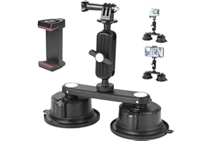 UTEBIT Przyssawka do GoPro, podwójna magnetyczna przyssawka z głowicą kulową, magiczne ramię, podwójny uchwyt na kamerę sportową, maksymalne obciążenie 3 kg