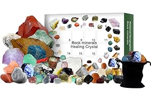 CACACOOK Calendrier de L'avent Pierre Precieuse, 24 Calendriers de l'avent de Minerai de Noël Kit de Pierres Précieuses Minéraux, Calendrier du Compte à Rebours de Noël 2022 Cadeaux pour les Enfants