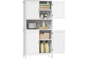 eSituro Mobile da Bagno, Mobile da Bagno Indipendente con 2 Armadietti e 1 Vano Aperto, con Ripiani Regolabili in Altezza, Unità di Stoccaggio per Corridoio, Credenza da Cucina, 60x30x120 cm, Bianco