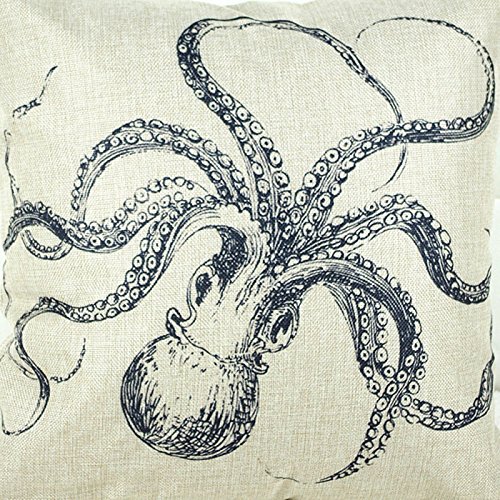 Leinenbaumwoll Kissenbezüge 45cm x 45cm in verschiedene Muster (Krake) - 2