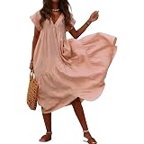 Donna Vestiti Lino Estivi Abito Lungo Manica Corti Oversize Elegante Abiti  Lunghe Taglie Forti Tinta Unita Retro Abito Asimmetrico Tunica Vestito  Linea Ad A Midi Gonna da Spiaggia Mare Cerimonia Sera :