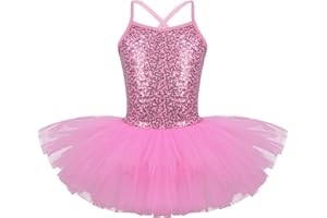 Oyolan Vestido de Danza Ballet Niña Princesa Vestido Tutu Lentejuelas Espalda Cruzada Traje Ropa de Baile Maillot Monos de Danza Clásica Traje de Bailarina