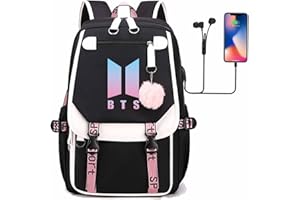 Askliy BTS - sac à dos avec commutateur d'interface USB et audio pour les étudiants, sac à dos pour ordinateur portable BTS et sac à dos décontracté élégant