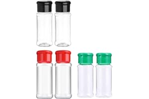 FUGLUS 6 piezas tarros vacíos de plástico para especias con tapas agitadoras, recipientes de condimentos de 100 ml, botellas redondas vacías de especias para almacenamiento, botellas transparentes