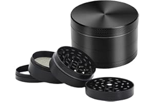 Dinghaole Herb Grinder, Four Piece Black Premium Zinc Alloy Herb Grinder, Portable Zinc Alloy Metal Grinders with Sifter and Magnetic Top for Dry Herb and Spices, Black 40mm