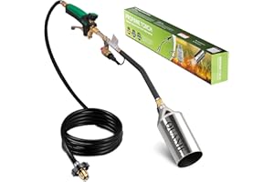 QUANIE Propane Torch Burner Weed Torch High Output 2,400,000 BTU with 10FT Hose,Heavy Duty Blow Torch with Flame Control and Turbo Trigger Push Button Igniter,Flamethrower for Garden Wood Ice Snow Road(Green