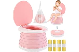 TURIUEBA Vasino Portatile per Bambini da Viaggio WC Water Gabinetto Vasetto Pieghevole Bagno Bambina Bimba Toilette Bebè Toilet Mini Bimbi + 60 Sacchetti Vasino Per Viaggio in Campeggio o Uso Domestico(Rosa)