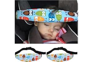 JNNJ 2 Stück Kopfhalterung Kindersitz, Kinder Stirnband Auto Schlafen, Kinderwagen Autositz Schlafen Kleinkind, Verstellbare Kindersitz-Kopfstütze(Blaue Eule)
