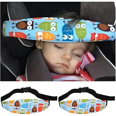 Fascia Per Seggiolino Auto Bambini - Supporto Testa Con Fibbia, 2 Pezzi (Gufo Blu) - Foto 12
