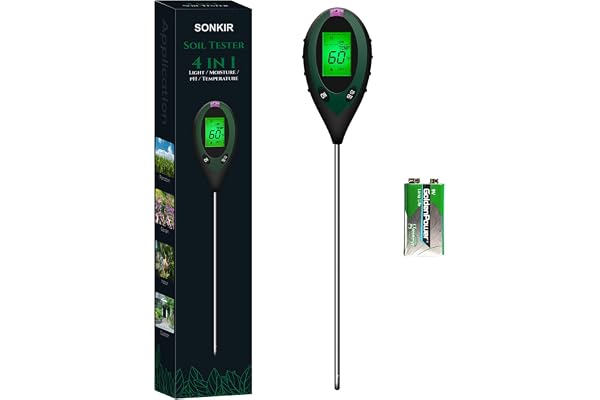 Sonkir pH-mètre de Sol, testeur d'humidité/lumière/pH/température du Sol 4-en-1 Kits d'outils de Jardinage pour Jardin, Batterie Incluse (Vert)