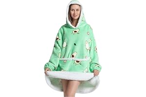 Queenshin Felpa Coperta Indossabile con Cappuccio Donna e Uomo Regalo, Oversize Coperta Plaid con Maniche Poncho in Pile Sherpa Super Morbida e Calda